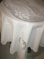 Beautiful hand-crocheted antique white linen tablecloth