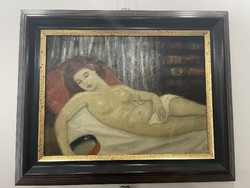 Antique reclining female nude painting marked picture in a new frame