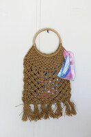 Wooden ear, bag type, macramé, vintage, bag. - It was never used