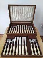 12 Personal, marked, elegant, vintage English, fish cutlery set, in original wooden box