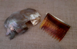 An elephant-shaped French hair clip made of acting mother-of-pearl shells with a matching hair comb