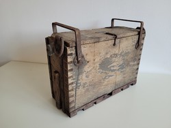 Old military wooden chest wooden battery chest with iron handle