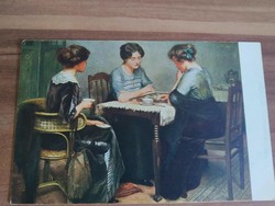 Antik romantikus képeslap, posttiszta