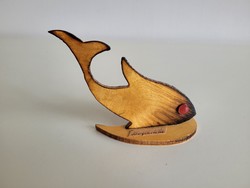 An old souvenir from Balaton made of wooden fish with the inscription Boglárlelle