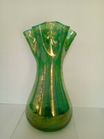 Antique, multi-colored iridescent, turquoise, luster, broken glass vase