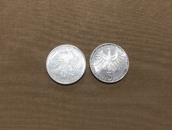 Silver 5 marks 2 pieces (1975 g, 1976 d)