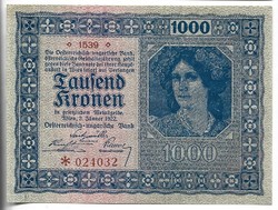 1000 korona kronen 1922 Ausztria 2. aUNC