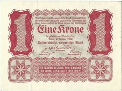 1 korona kronen 1922 Ausztria 1.