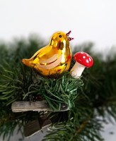 Retro csipeszes üveg karácsonyfa dísz csibe gombával 4-9cm