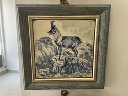 Zsolnay porcelain hunting scene historicizing tile deer wall picture pehm gábor wall decoration