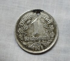 1 Reichsmark , Németország , 1938 A Márka , érme , pénz , SÉRÜLT !