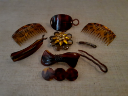 Retro amber colored marked French hair clip bun pins combs banana clip with gift brooch in one