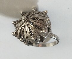 Antique silver filigree button ring 54