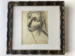 Gráber Margit ( 1895 - 1993 ) , Női art deco portré grafikája 1925-ből .