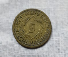 5 Reichspfennig , Németország , 1925 A pfenning , érme , pénz