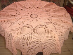 Dreamy salmon pink round hand crocheted tablecloth