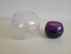 2 db Karcagi repesztett fátyolüveg gömb alakú üveg váza mid century üvegváza