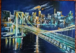 "Nagyvárosi esti fények"festmény.70x 50 cm-es feszített vászon