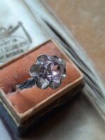 Régi orosz ezüst gyűrű chaton foglalt rózsaszín cirkónia kővel
