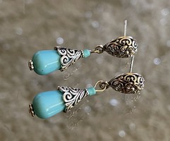Türkiz ásvány fülbevaló antik ezüst színű díszítés