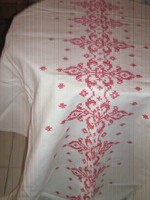 Beautiful antique hand-embroidered cross-stitch elegant woven linen tablecloth
