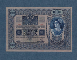 1000 Korona 1902 min both sides with deutschösterreich stamp in German
