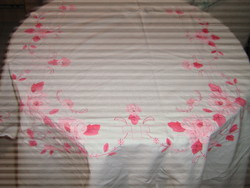 Beautiful vintage sewn-on pink rose pattern tablecloth