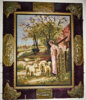 French tapestry, copper veined frame.