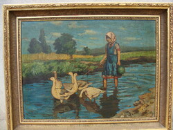 Girl with geese.