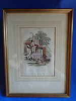 Framed colored copper engraving ca 1880