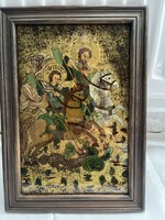 Nagyon szép Román üvegre festett Szent György a Sárkánnyal