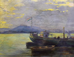 XX. Sz. Eslő is a half-Hungarian painter: a moored ship on the Danube