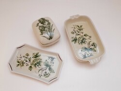 Raven's house green flower pattern bowl, ashtray and bonbonnier, 3 pieces in one