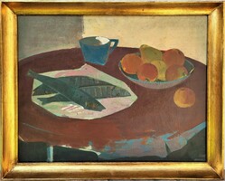 Lajos Kántor (1922 - 2013) fish still life 1960 c. Gallery painting with original guarantee!