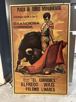 Bullfighting poster of 1974, framed on wood, 88x56x1 cm