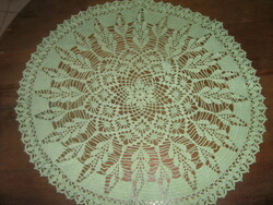 Beautiful green hand-crocheted round antique lace tablecloth