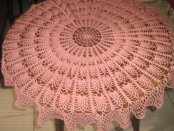 Beautiful mauve hand crocheted round antique lace tablecloth