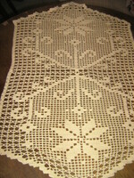 Beautiful beige hand-crocheted floral antique lace tablecloth