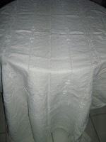 Beautiful hand-embroidered elegant raw-colored linen tablecloth