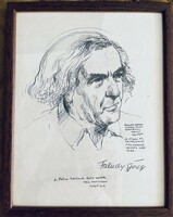 Faludy György dedikált portré - személyesen a művésztől