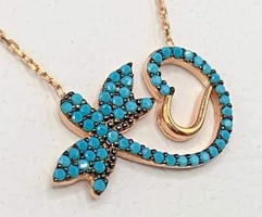 Beautiful turquoise stone dragonfly necklace, 14k gold-plated, 925, new
