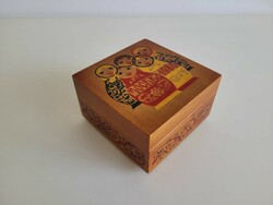 Old wooden box 1980 Moscow Olympic souvenir matryoshka doll motif retro Russian box