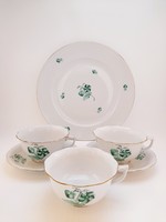 Herend green floral, celery patterned tea cups and plates in one