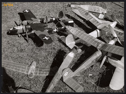 Larger size, photo art work by István Szendrő. Airplane models at a demonstration competition, 1930