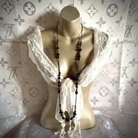 Muránói olasz üveggyöngy nyaklánc, hosszú nyaklánc, sötétlila muránói és egyéb szép gyöngy nyakék