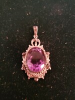Baroque silver pendant with a huge amethyst stone