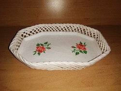 Bodrogkeresztúr ceramic serving bowl with openwork edge rose pattern 14.5*21.5 cm (bb)