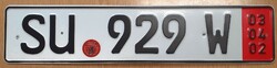 Német rendszám rendszámtábla SU 929 W 1.