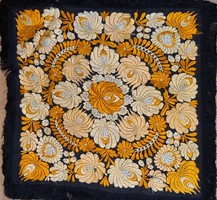 Antique matyó tablecloth, handwork embroidered with silk thread, in terracotta color scheme