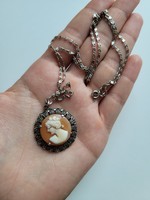 Léon pierre gustave picquot cameo silver pendant with marcasite stones and filigree chain!